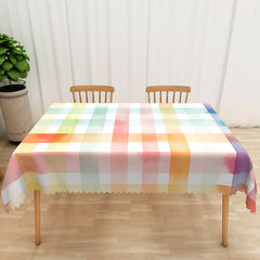 Lofaris Pastel Rainbow Checkered Rectangle Tablecloth in Pink Orange Blue and Purple for Girls Birthday