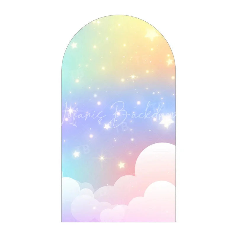 Lofaris Pastel Rainbow Cloud Arch Backdrop Pink Blue Sky Star Background for Birthday Party
