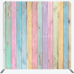 Lofaris Pastel Rainbow Wood Planks Double-Sided Tension Fabric Backdrop Shabby Chic Wall Easter Party Photo Booth