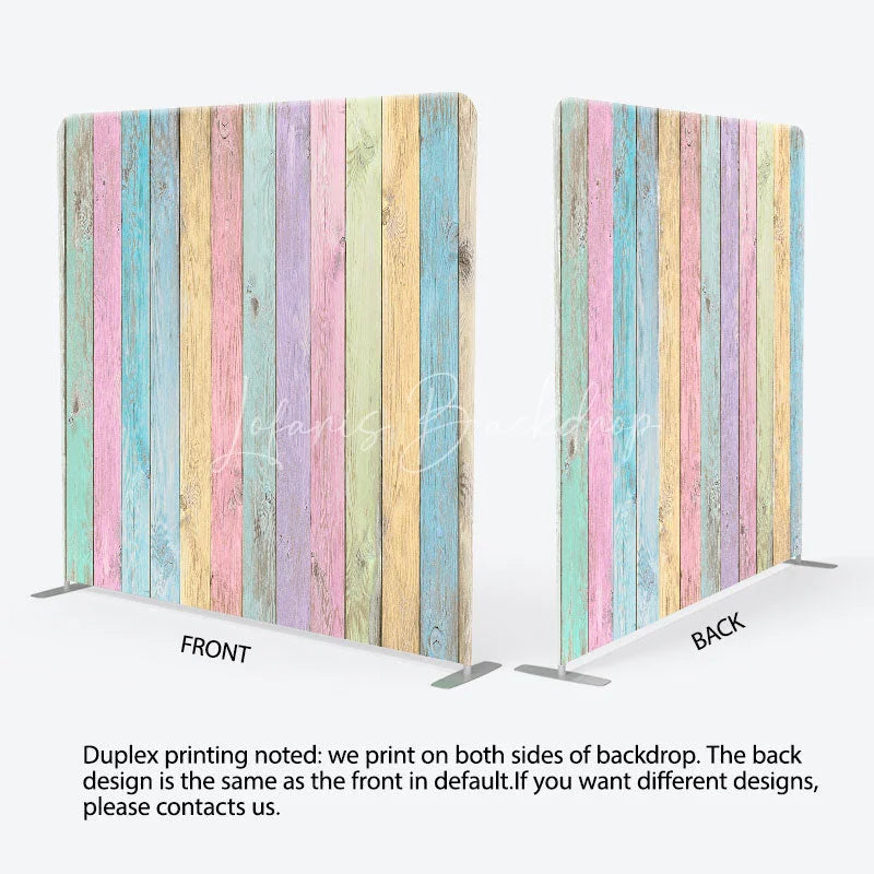 Lofaris Pastel Rainbow Wood Planks Double-Sided Tension Fabric Backdrop Shabby Chic Wall Easter Party Photo Booth