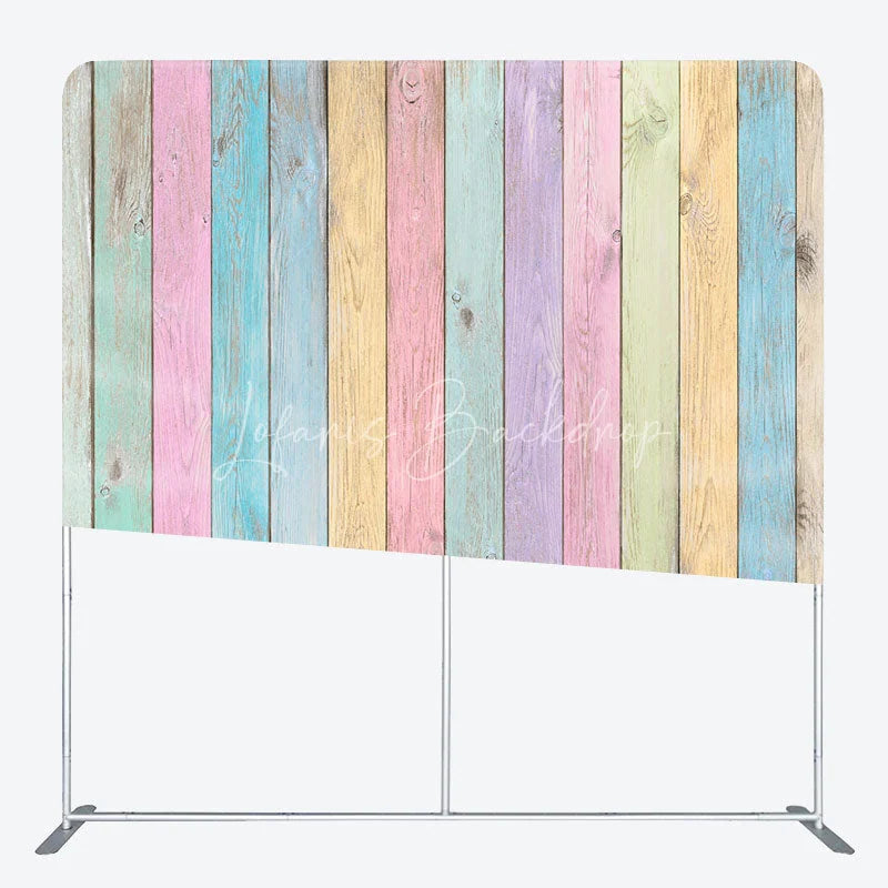 Lofaris Pastel Rainbow Wood Planks Double-Sided Tension Fabric Backdrop Shabby Chic Wall Easter Party Photo Booth