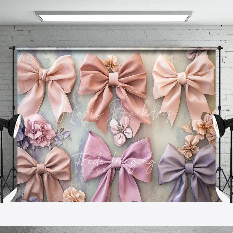 Lofaris Pastel Ribbon Bows Fine Art Backdrop Pink Lavender Peach Bowknot Soft Background Newborn Girl Photography Prop