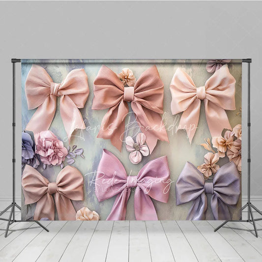 Lofaris Pastel Ribbon Bows Fine Art Backdrop Pink Lavender Peach Bowknot Soft Background Newborn Girl Photography Prop