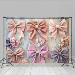 Lofaris Pastel Ribbon Bows Fine Art Backdrop Pink Lavender Peach Bowknot Soft Background Newborn Girl Photography Prop