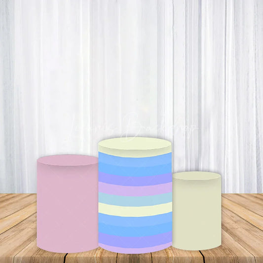 Lofaris Pastel Striped and Solid Pink Blue Cylinder Cover Set Gentle Pedestal Party Decor for Baby Shower