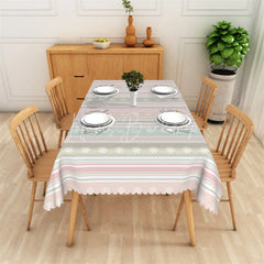 Lofaris Pastel Striped Rectangle Tablecloth with Floral Scalloped Edge Elegant Dining and Party Decor