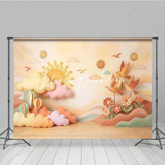 Lofaris Pastel Sun and Clouds Photography Backdrop Whimsical Hot Air Balloons Birds for Baby Shower Decor