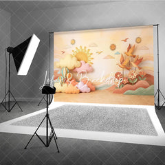 Lofaris Pastel Sun and Clouds Photography Backdrop Whimsical Hot Air Balloons Birds for Baby Shower Decor