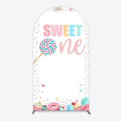 Lofaris Pastel Sweet One Lollipop Macaron Donut Cupcake Round Top Arch Backdrop First Birthday Party Decor