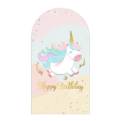 Lofaris Pastel Unicorn Happy Birthday Arch Backdrop Cute Gold Horn Floral Eyelash Girls Princess Party Decoration