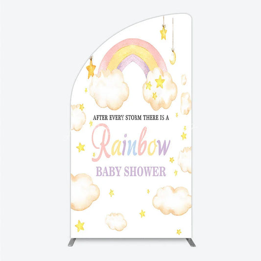 Lofaris Pastel Watercolor Rainbow and Clouds Half Moon Arch Backdrop Dreamy Stars Baby Shower Party Decor