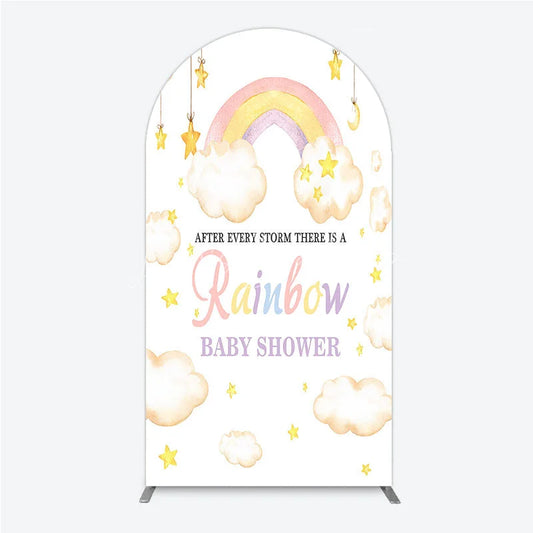 Lofaris Pastel Watercolor Rainbow and Clouds Round Top Arch Backdrop Dreamy Stars Baby Shower Party Decor