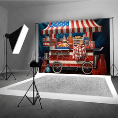 Lofaris Patriotic American Flag Food Cart Photography Backdrop Festive Fourth of July Summer Party Decor