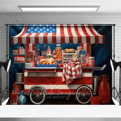 Lofaris Patriotic American Flag Food Cart Photography Backdrop Festive Fourth of July Summer Party Decor