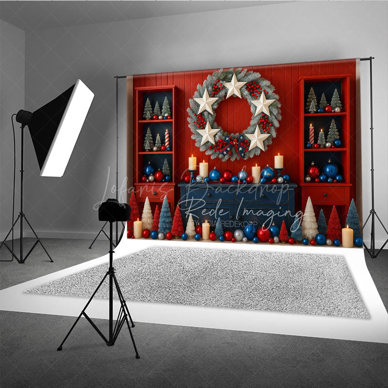 Lofaris Patriotic Christmas Photography Backdrop Red White and Blue Stars Stripes American Holiday Party Decor