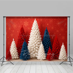 Lofaris Patriotic Christmas Photography Backdrop with Red White and Blue Trees American Holiday Party Decor