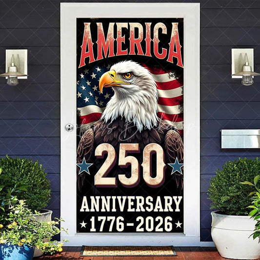 Lofaris Patriotic Eagle and Flag 250th Anniversary Door Cover Independence Day Celebration Decor