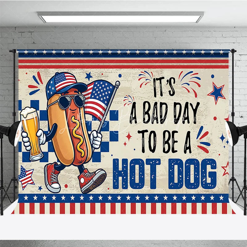 Lofaris Patriotic Hot Dog Character Holiday Backdrop American Flag Beer 4th of July Summer BBQ Party Decor