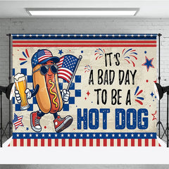 Lofaris Patriotic Hot Dog Character Holiday Backdrop American Flag Beer 4th of July Summer BBQ Party Decor