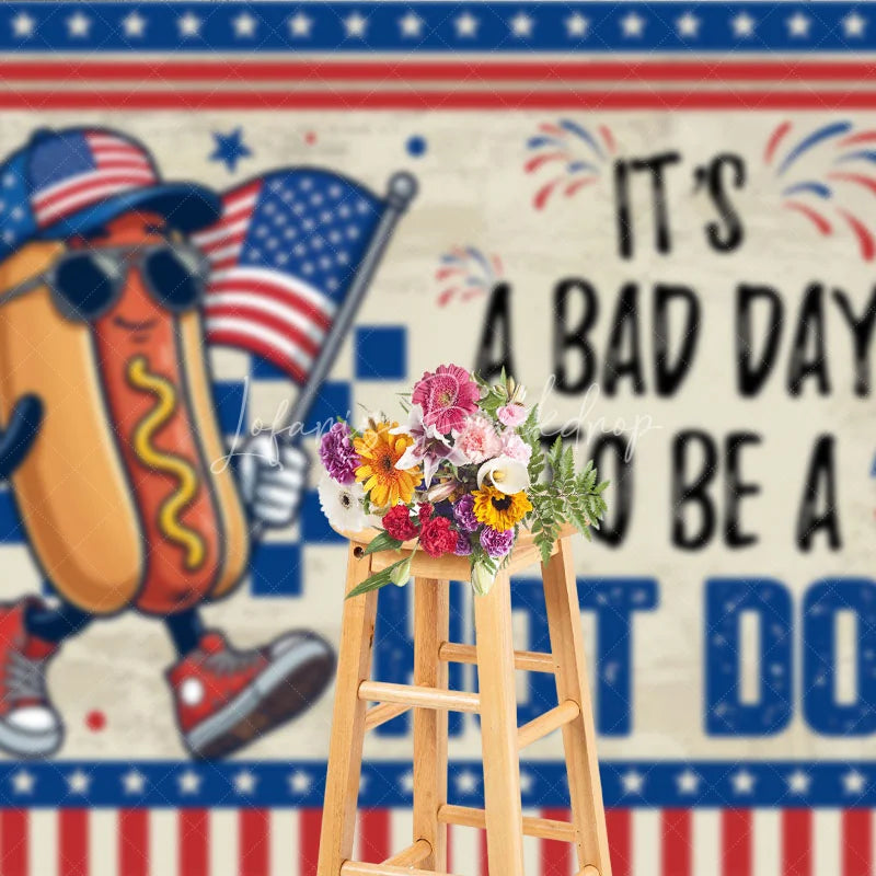 Lofaris Patriotic Hot Dog Character Holiday Backdrop American Flag Beer 4th of July Summer BBQ Party Decor