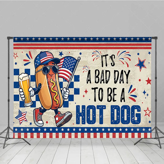 Lofaris Patriotic Hot Dog Character Holiday Backdrop American Flag Beer 4th of July Summer BBQ Party Decor
