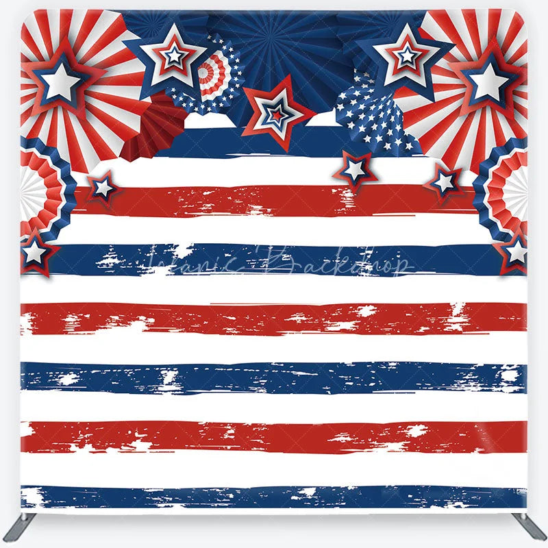 Lofaris Patriotic Stars and Stripes Party Backdrop Red White Blue Celebration Decor Tension Fabric