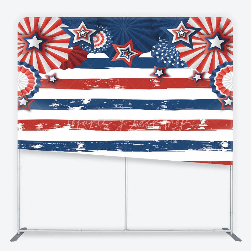 Lofaris Patriotic Stars and Stripes Party Backdrop Red White Blue Celebration Decor Tension Fabric