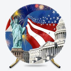Lofaris Patriotic Statue of Liberty and US Capitol Round Backdrop American Flag Fireworks for Independence Day Celebration