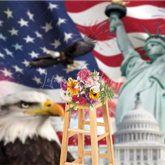 Lofaris Patriotic USA Independence Day Backdrop Statue of Liberty and Bald Eagle Background American Landmarks Decor