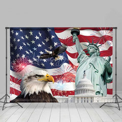 Lofaris Patriotic USA Independence Day Backdrop Statue of Liberty and Bald Eagle Background American Landmarks Decor