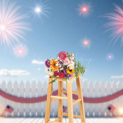 Lofaris Patriotic White Fence Happy Independence Day Backdrop