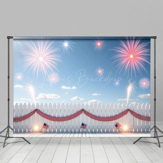 Lofaris Patriotic White Fence Happy Independence Day Backdrop