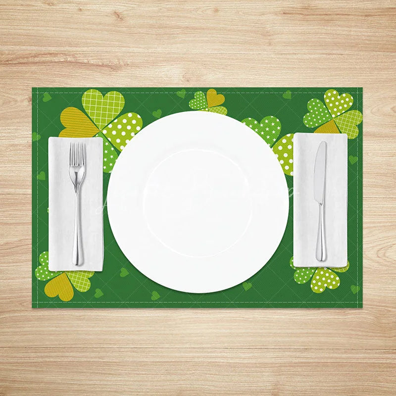 Lofaris Patterned Four Leaf Clover Set of 4 Placemats St. Patricks Day Colorful Shamrock Green Table Mats