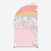 Lofaris Peace Out Single Digits 10th Birthday Half Moon Arch Backdrop Groovy 70s Retro Theme VW Bus and Rainbow Party Decor