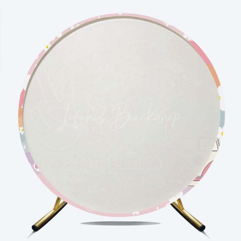 Lofaris Peace Out Single Digits 10th Birthday Round Backdrop Groovy 70s Retro Theme VW Bus and Rainbow Party Decor