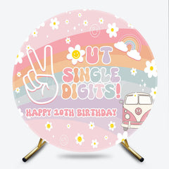 Lofaris Peace Out Single Digits 10th Birthday Round Backdrop Groovy 70s Retro Theme VW Bus and Rainbow Party Decor