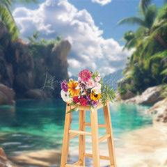 Lofaris Peaceful Island Scene Sea Mountain View Backdrop