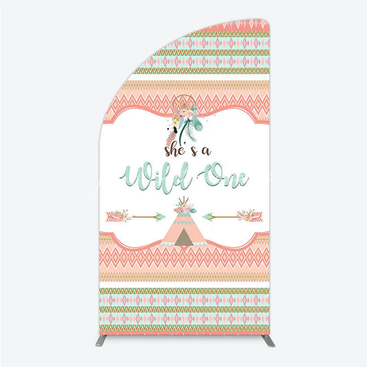 Lofaris Peach and Mint Green Boho Tribal She’s a Wild One Half Moon Arch Backdrop Dreamcatcher Teepee First Birthday Decor