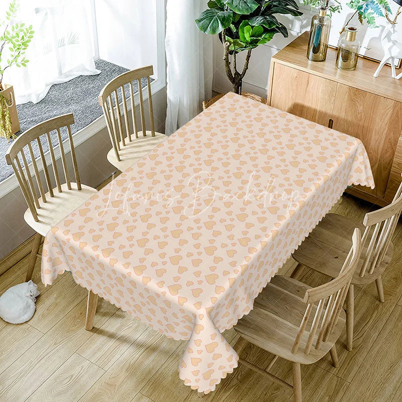 Lofaris Peach Heart Pattern Rectangle Tablecloth Cute Love Design Valentine Anniversary Dining Room Decor