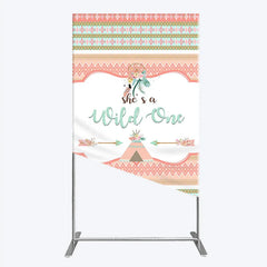 Lofaris Peach Mint Green Boho Tribal Rectangle Arch Backdrop She’s a Wild One Dreamcatcher Teepee Birthday Party Decor