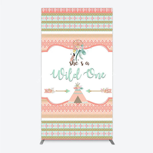 Lofaris Peach Mint Green Boho Tribal Rectangle Arch Backdrop She’s a Wild One Dreamcatcher Teepee Birthday Party Decor