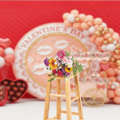Lofaris Peach Valentine Day Cart Backdrop Kiss Lips Lace Circle Flower Stand Background Sweet Love Photography Prop