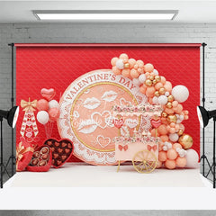 Lofaris Peach Valentine Day Cart Backdrop Kiss Lips Lace Circle Flower Stand Background Sweet Love Photography Prop