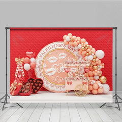 Lofaris Peach Valentine Day Cart Backdrop Kiss Lips Lace Circle Flower Stand Background Sweet Love Photography Prop