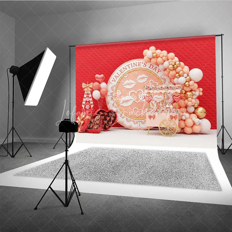 Lofaris Peach Valentine Day Cart Backdrop Kiss Lips Lace Circle Flower Stand Background Sweet Love Photography Prop