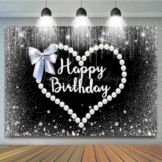 Lofaris Pearl Love Cute Bow Black Happy Birthday Backdrop