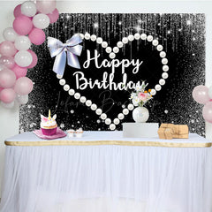 Lofaris Pearl Love Cute Bow Black Happy Birthday Backdrop