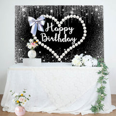 Lofaris Pearl Love Cute Bow Black Happy Birthday Backdrop