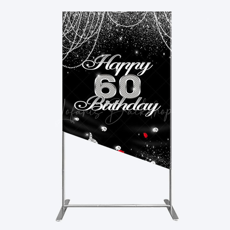Lofaris Pearl Rose Heels Glitter 60th Birthday Rectangle Backdrop