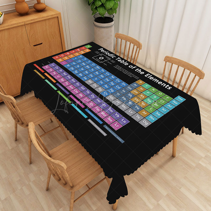 Lofaris Periodic Table of Elements Tablecloth on Black for Science Themed Party Classroom or Chemistry Student
